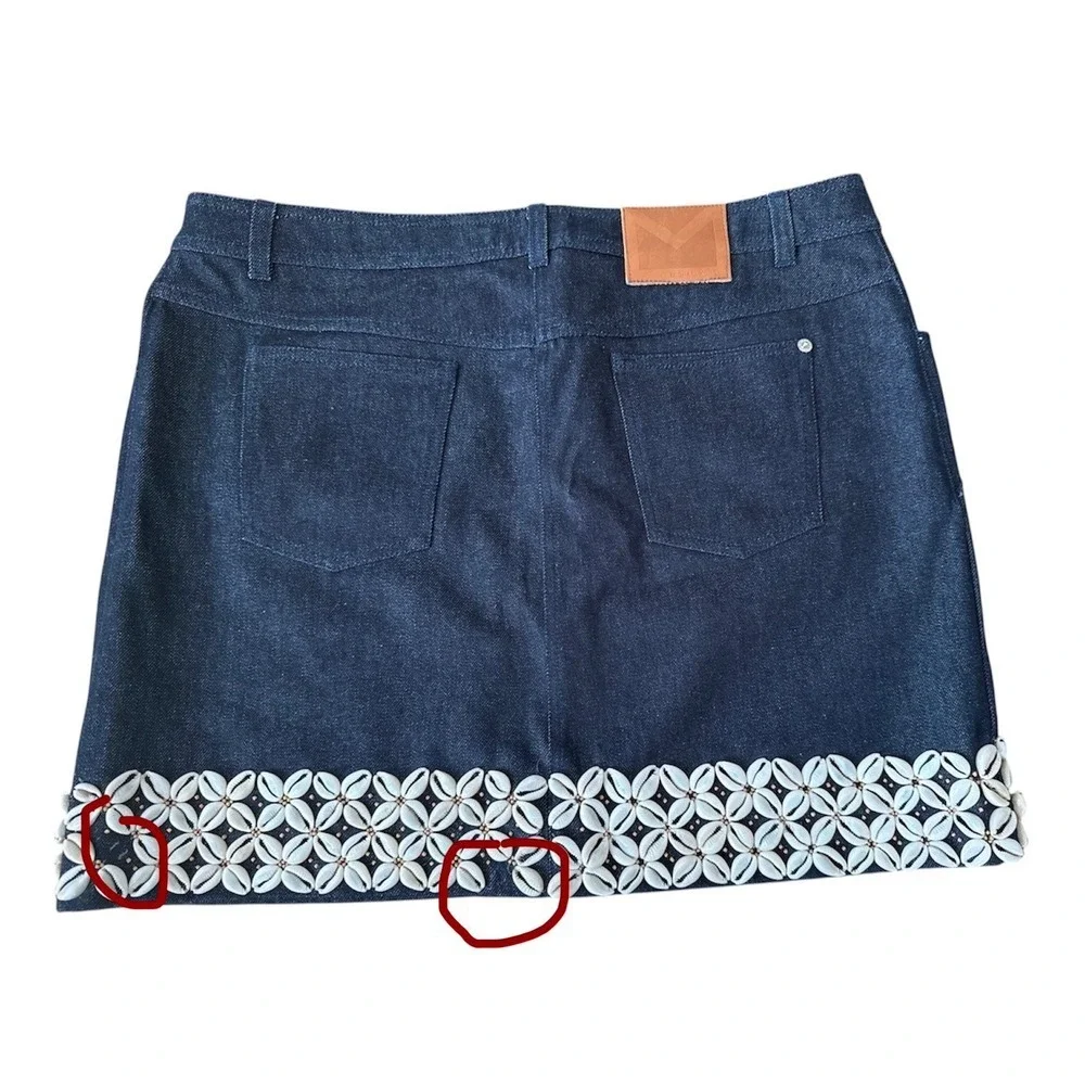 Michael Kors Denim Mini Skirt With Seashell Embellishment Size 14